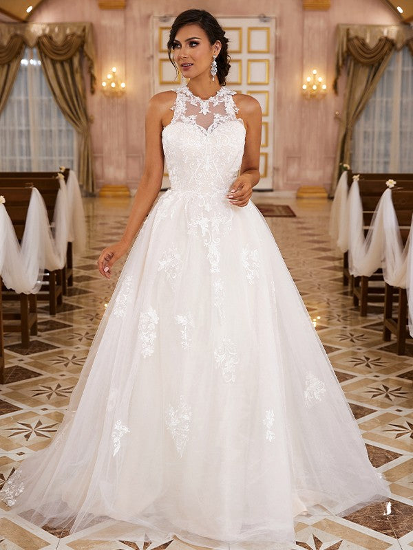 A-Line Lace Sleeveless Train Wedding Dress - Chloe Dress