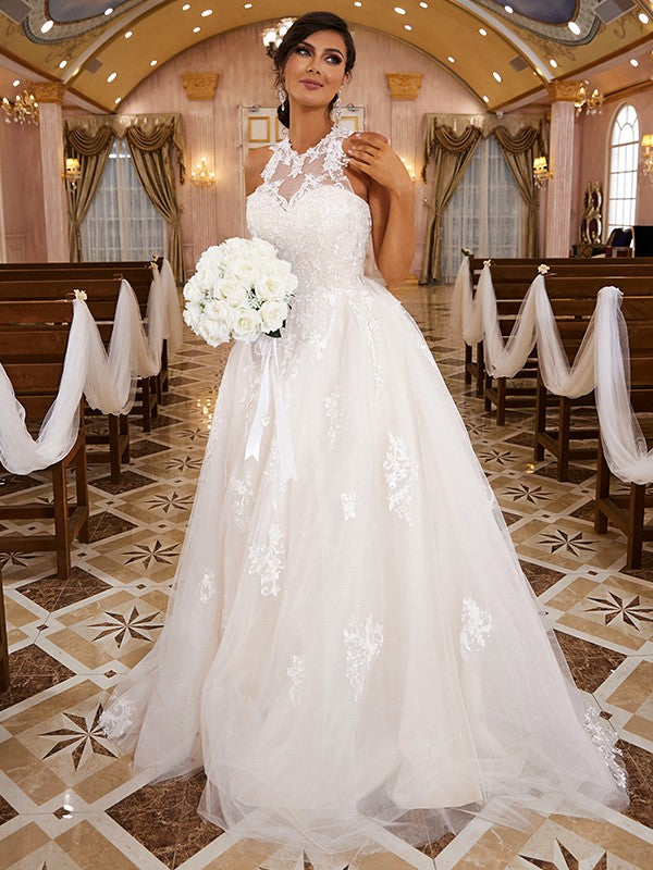 A-Line Lace Sleeveless Train Wedding Dress - Chloe Dress