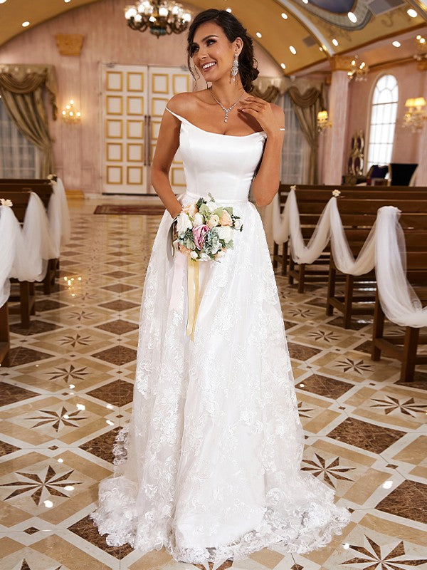 A-Line Spaghetti Strap Lace Sleeveless Train Wedding Dress - Chloe Dress