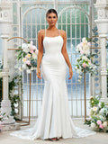 Sheath Spaghetti Strap Lace Sleeveless Train Wedding Dress - Chloe Dress