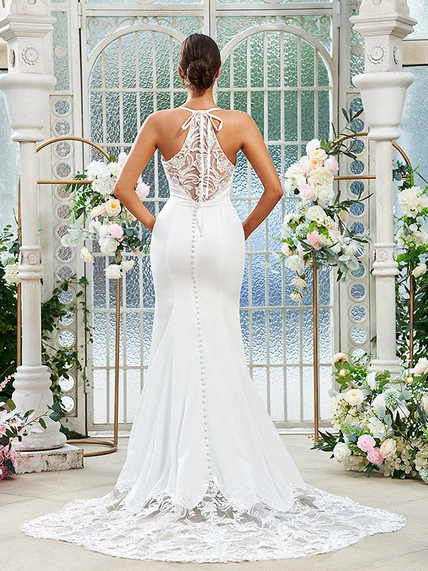 Sheath Spaghetti Strap Lace Sleeveless Train Wedding Dress - Chloe Dress