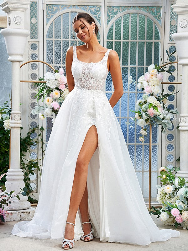 A-Line Lace Sleeveless Train Wedding Dress - Chloe Dress