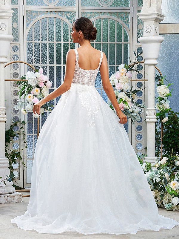 A-Line Lace Sleeveless Train Wedding Dress - Chloe Dress