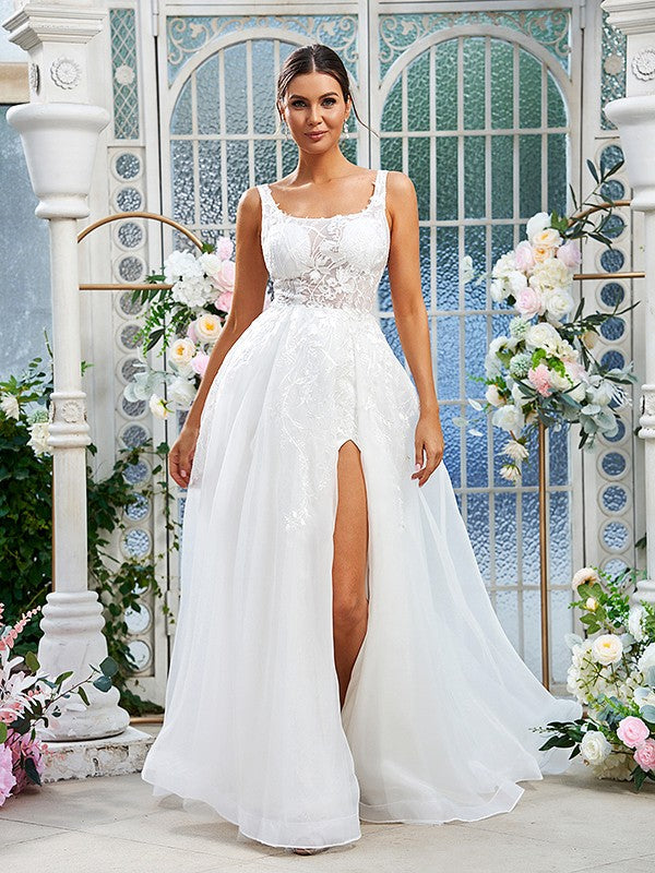 A-Line Lace Sleeveless Train Wedding Dress - Chloe Dress