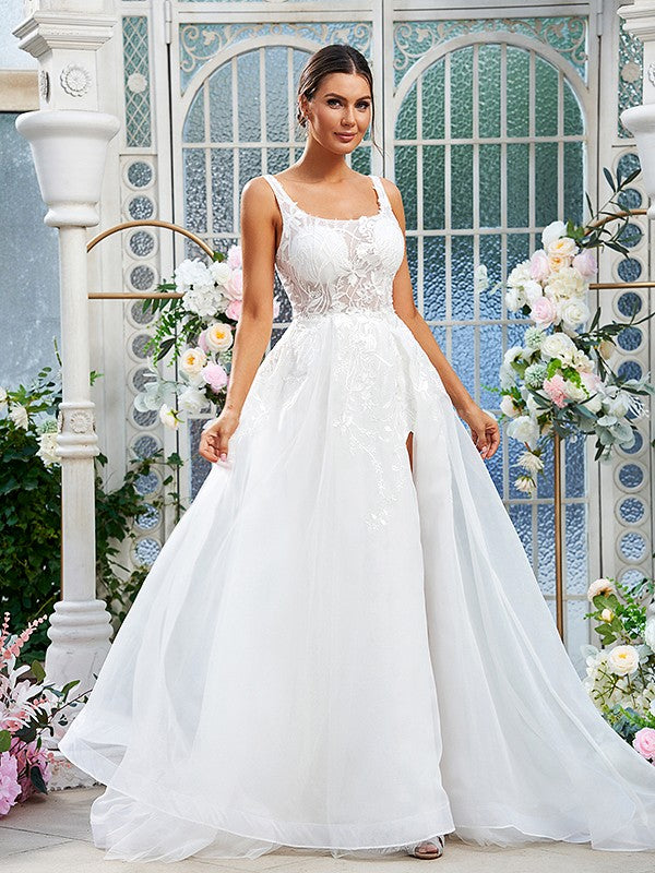 A-Line Lace Sleeveless Train Wedding Dress - Chloe Dress