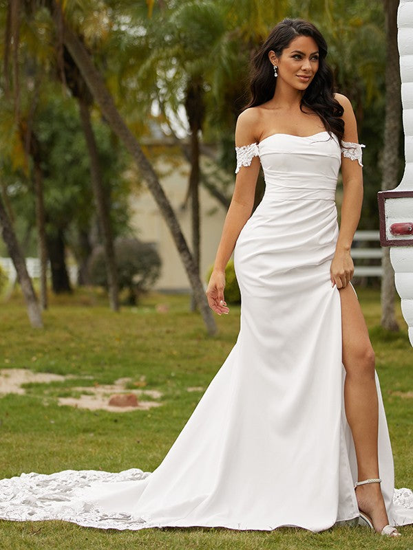 Sheath Lace Sleeveless Train Wedding Dress - Chloe Dress