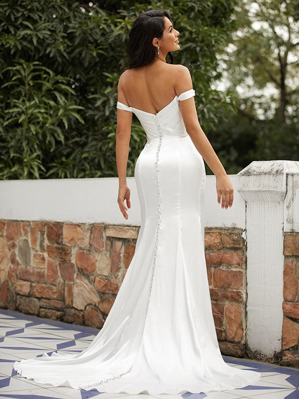 Sheath Satin Sleeveless Train Wedding Dress - Chloe Dress