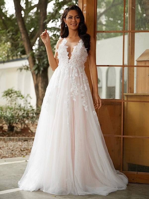 A-Line Tulle Sleeveless Train Wedding Dress - Chloe Dress