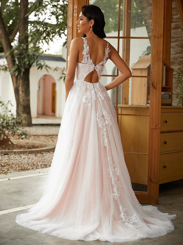A-Line Tulle Sleeveless Train Wedding Dress - Chloe Dress