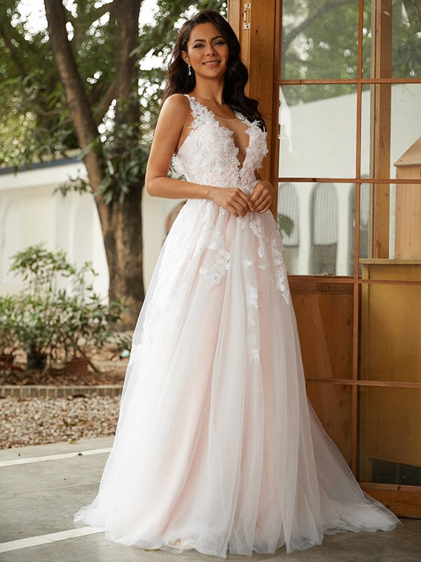 A-Line Tulle Sleeveless Train Wedding Dress - Chloe Dress