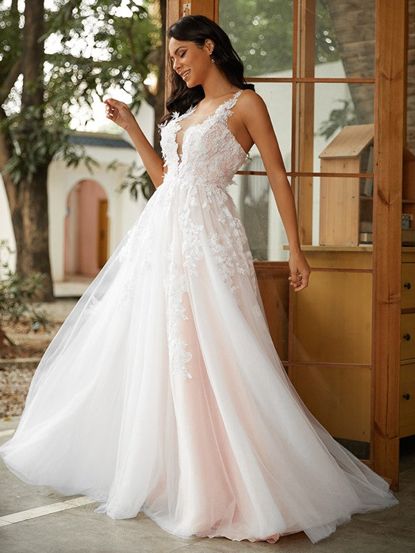 A-Line Tulle Sleeveless Train Wedding Dress - Chloe Dress