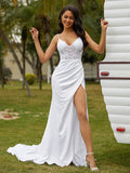 Sheath V-Neck Lace Sleeveless Train Wedding Dress - Chloe Dress