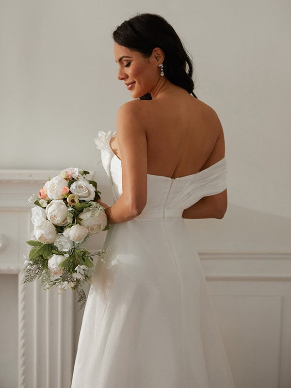 A-Line One-Shoulder Sleeveless Train Wedding Dress - Chloe Dress