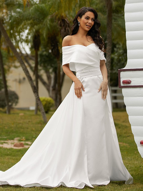 Sheath Satin Sleeveless Train Wedding Dress - Chloe Dress