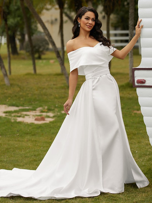 Sheath Satin Sleeveless Train Wedding Dress - Chloe Dress