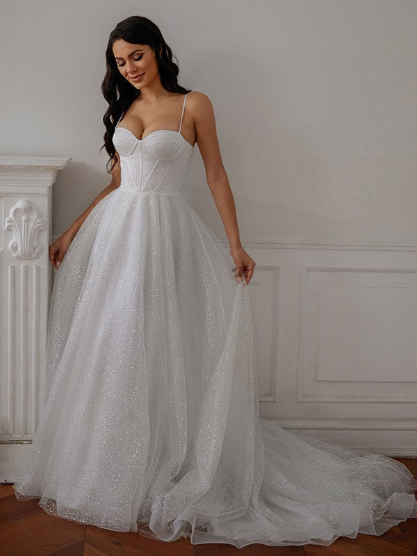 A-Line Spaghetti Strap Sleeveless Ruffled Wedding Dress - Chloe Dress