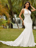 Sheath Lace Sleeveless Train Wedding Dress - Chloe Dress