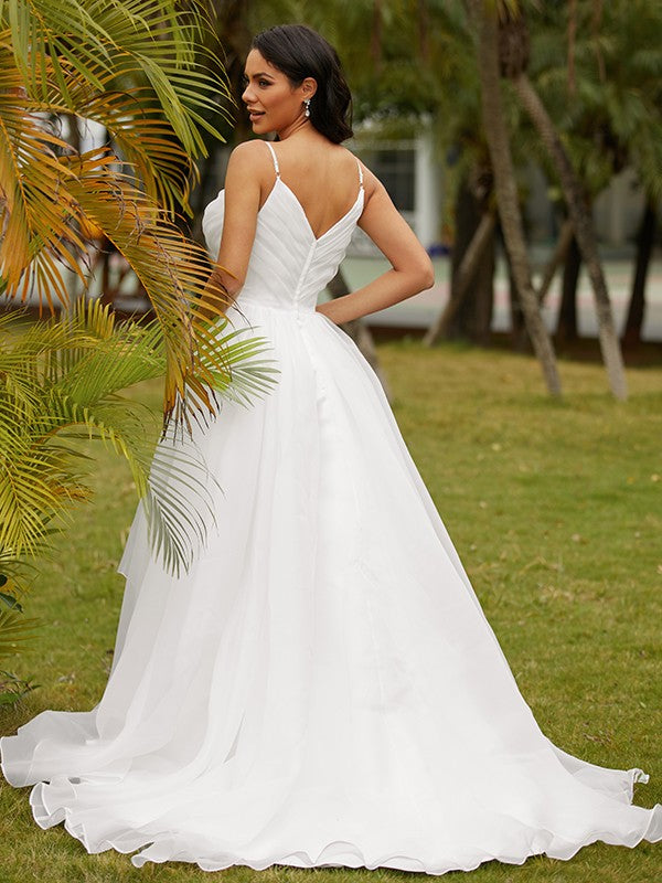 Ball Gown V-Neck Satin Sleeveless Ruffled Wedding Gown - Chloe Dress