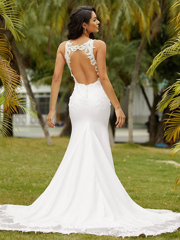Sheath Lace Sleeveless Train Wedding Dress - Chloe Dress