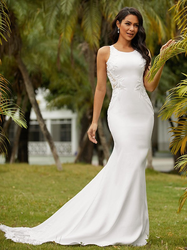 Sheath Lace Sleeveless Train Wedding Dress - Chloe Dress