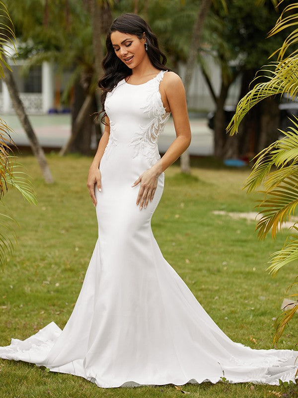 Sheath Lace Sleeveless Train Wedding Dress - Chloe Dress