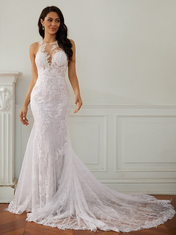 Sheath Lace Sleeveless Train Wedding Dress - Chloe Dress