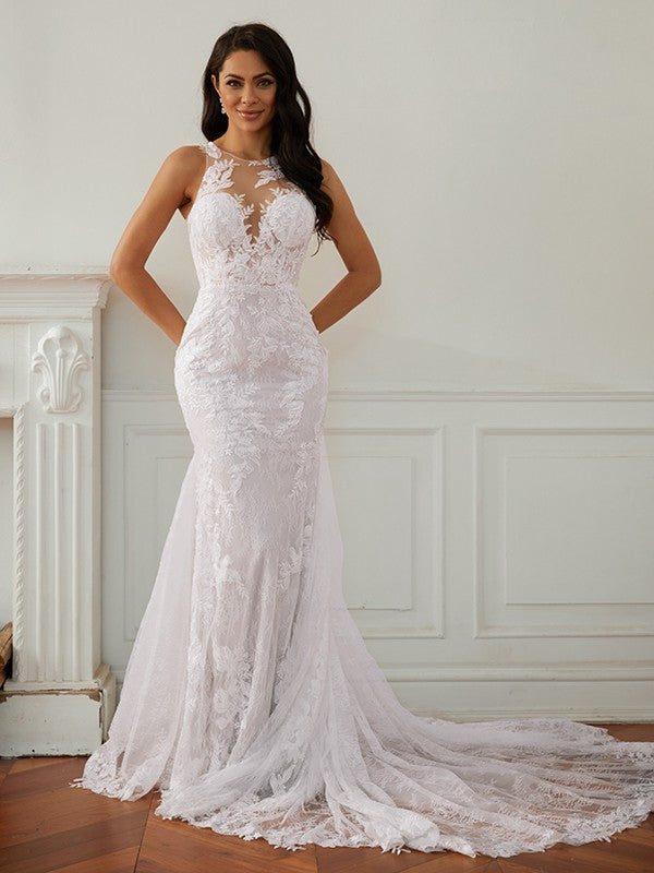 Sheath Lace Sleeveless Train Wedding Dress - Chloe Dress