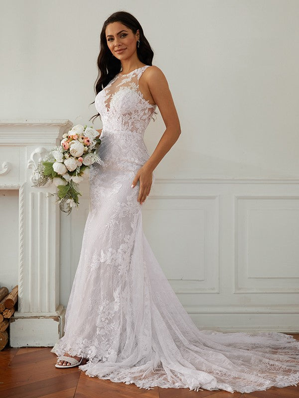 Sheath Lace Sleeveless Train Wedding Dress - Chloe Dress