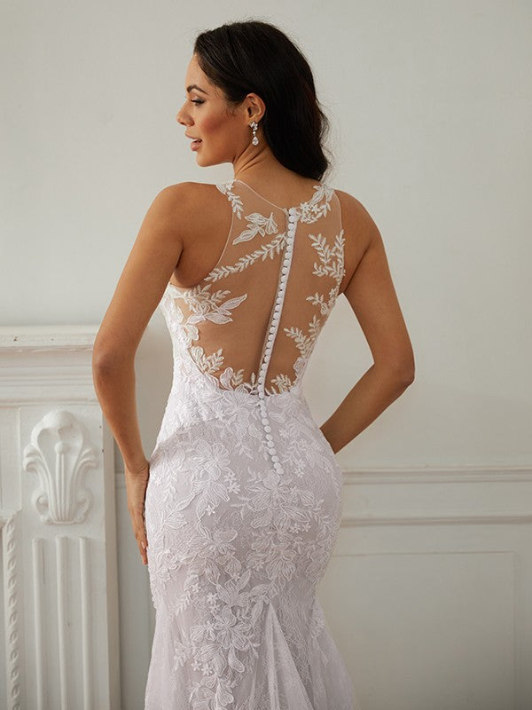 Sheath Lace Sleeveless Train Wedding Dress - Chloe Dress