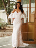 Sheath V-Neck Lace Short Sleeve Train Mini Wedding Dress - Chloe Dress