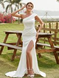 Sheath One-Shoulder Sleeveless Train Wedding Dress - Chloe Dress
