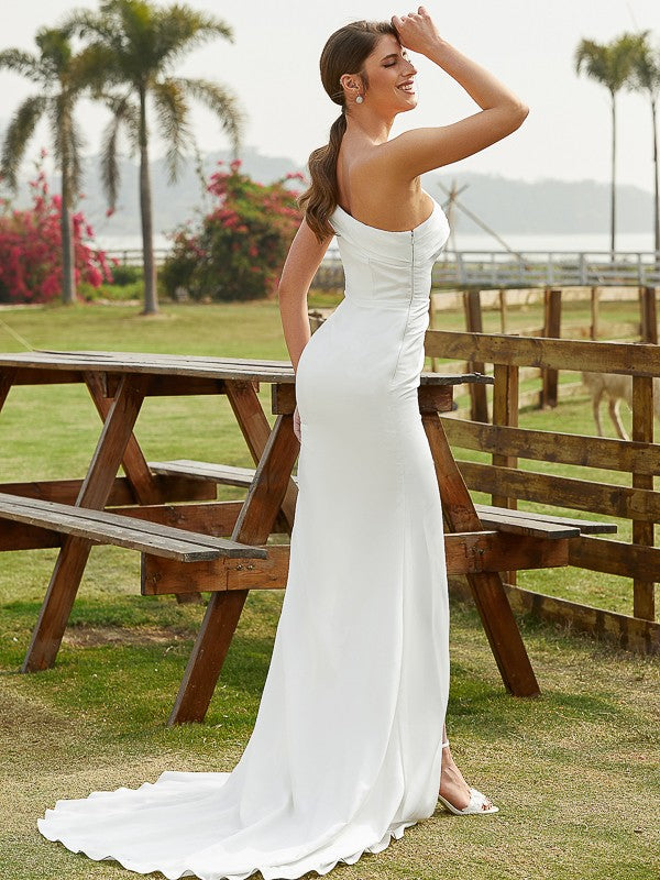 Sheath One-Shoulder Sleeveless Train Wedding Dress - Chloe Dress