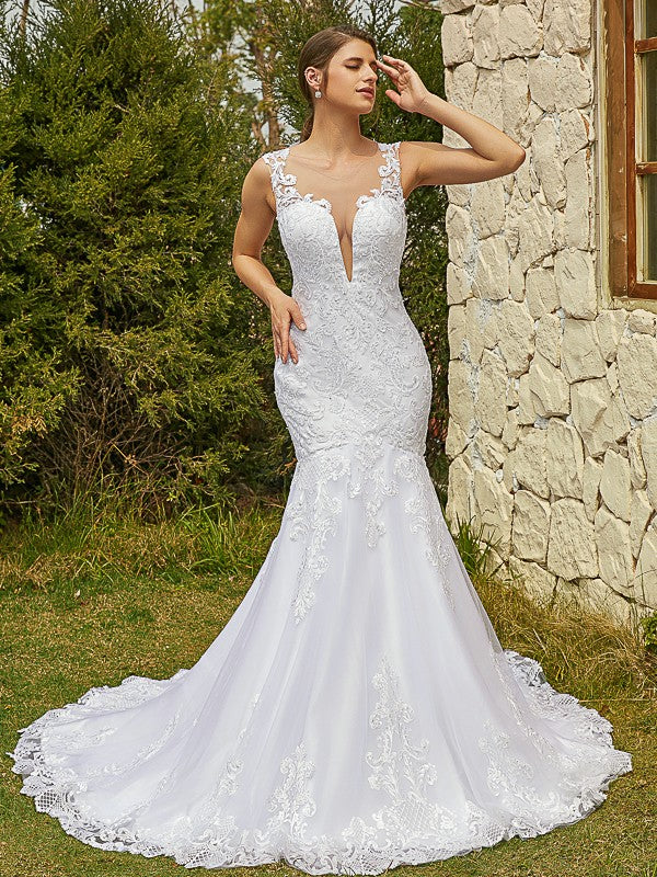 Mermaid Tulle Sleeveless Train Wedding Dress - Chloe Dress