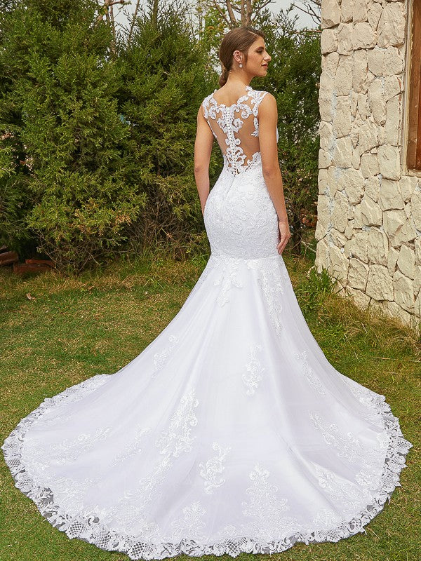 Mermaid Tulle Sleeveless Train Wedding Dress - Chloe Dress