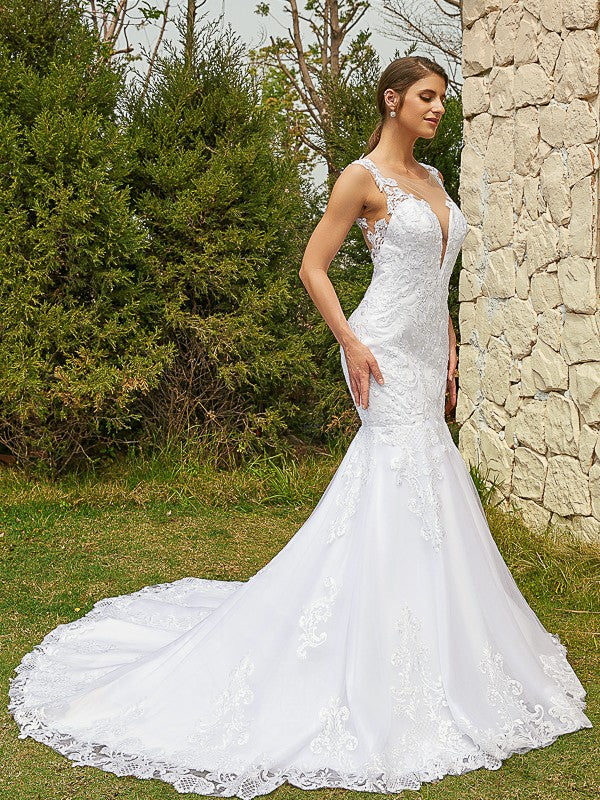 Mermaid Tulle Sleeveless Train Wedding Dress - Chloe Dress
