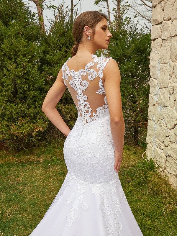 Mermaid Tulle Sleeveless Train Wedding Dress - Chloe Dress