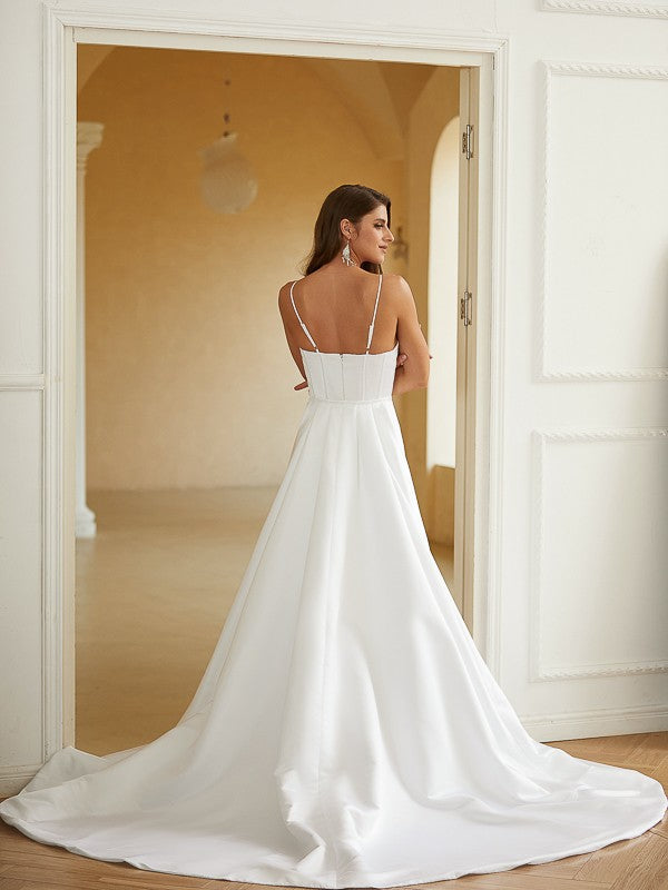Sheath Spaghetti Strap Sleeveless Train Wedding Dress - Chloe Dress