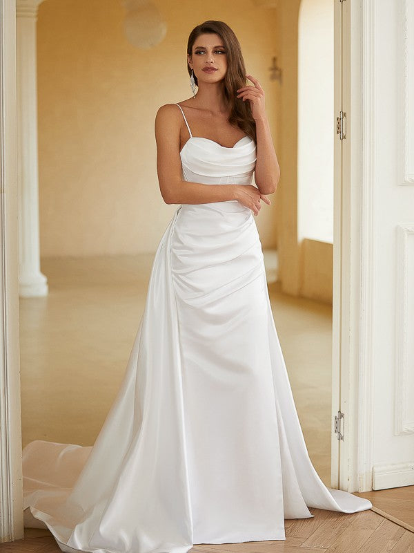 Sheath Spaghetti Strap Sleeveless Train Wedding Dress - Chloe Dress