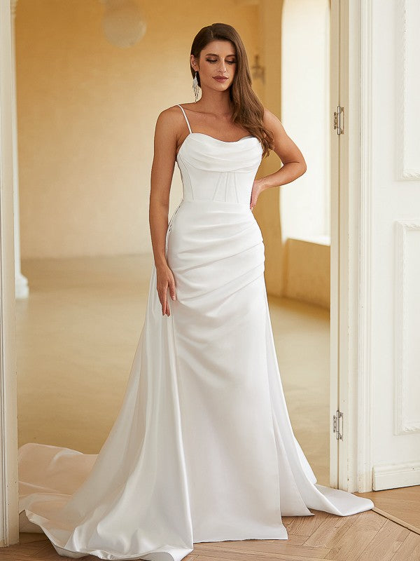 Sheath Spaghetti Strap Sleeveless Train Wedding Dress - Chloe Dress