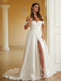 A-Line Satin Sleeveless Train Wedding Dress - Chloe Dress