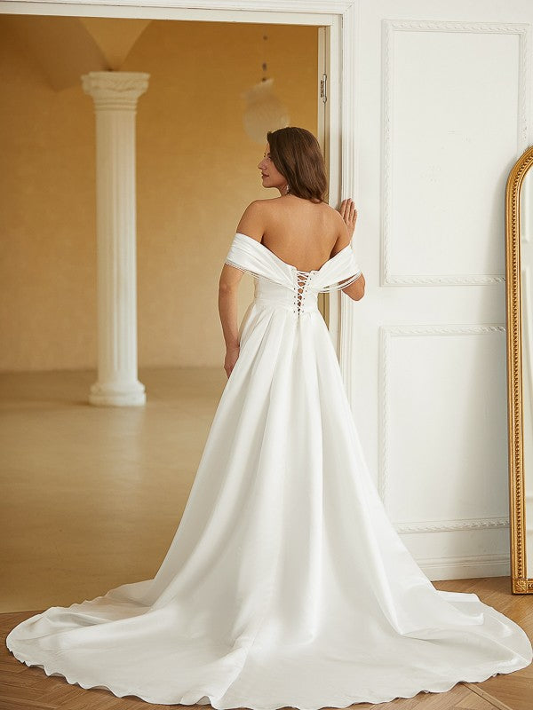 A-Line Satin Sleeveless Train Wedding Dress - Chloe Dress