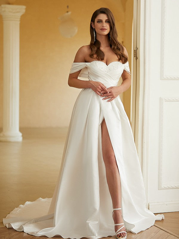 A-Line Satin Sleeveless Train Wedding Dress - Chloe Dress