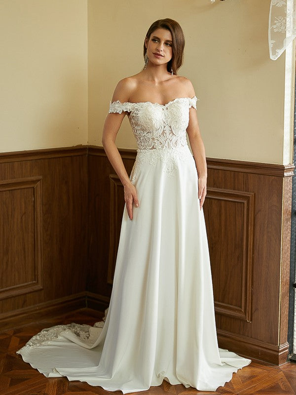 A-Line Lace Short Sleeve Train Mini Wedding Dress - Chloe Dress