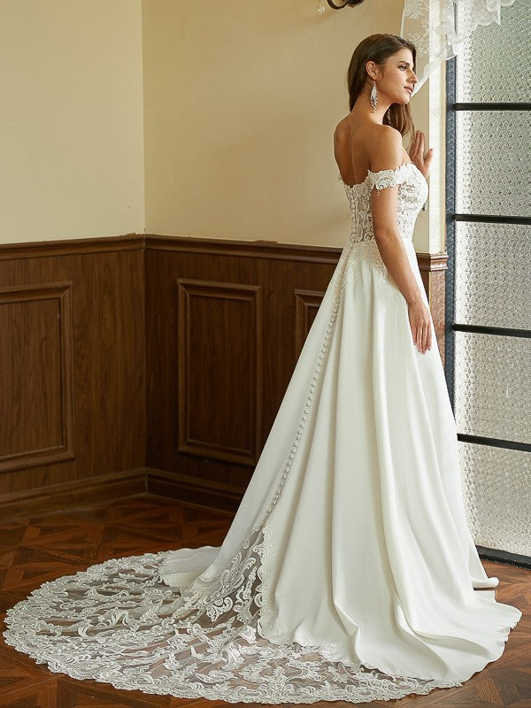 A-Line Lace Short Sleeve Train Mini Wedding Dress - Chloe Dress