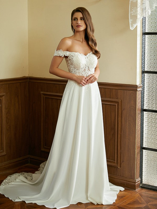 A-Line Lace Short Sleeve Train Mini Wedding Dress - Chloe Dress
