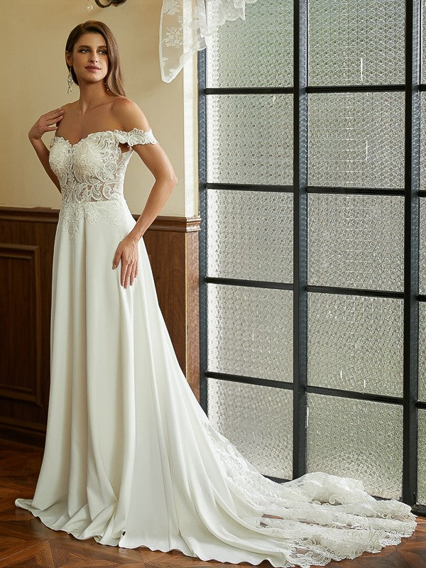 A-Line Lace Short Sleeve Train Mini Wedding Dress - Chloe Dress