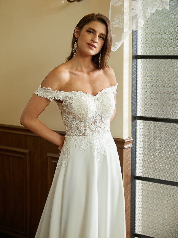 A-Line Lace Short Sleeve Train Mini Wedding Dress - Chloe Dress