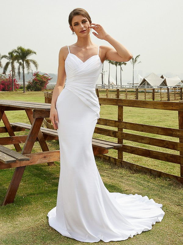 Sheath V-Neck Sleeveless Train Wedding Dress - Chloe Dress