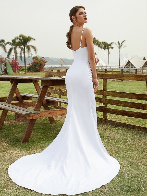 Sheath V-Neck Sleeveless Train Wedding Dress - Chloe Dress