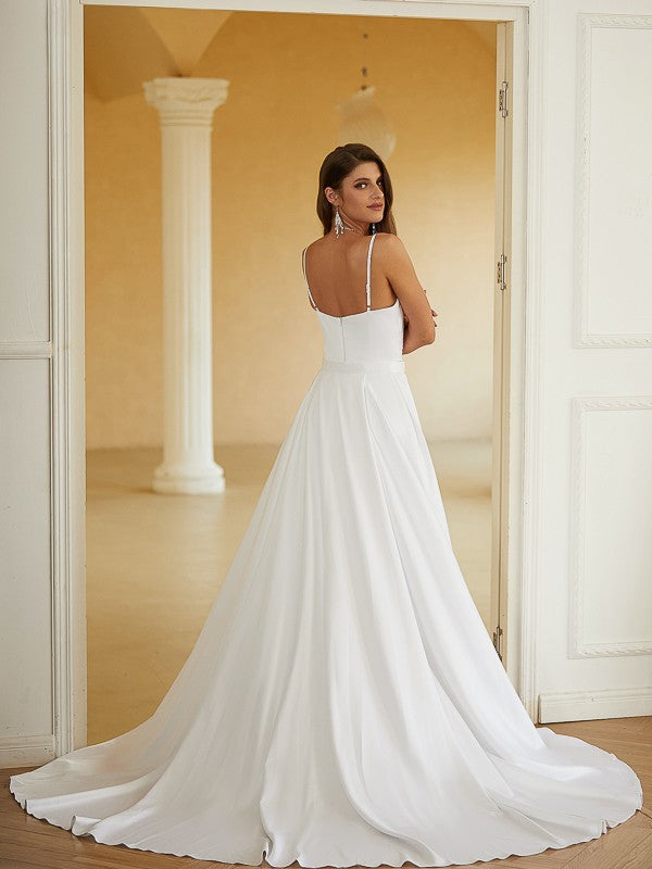 Sheath V-Neck Sleeveless Train Wedding Dress - Chloe Dress